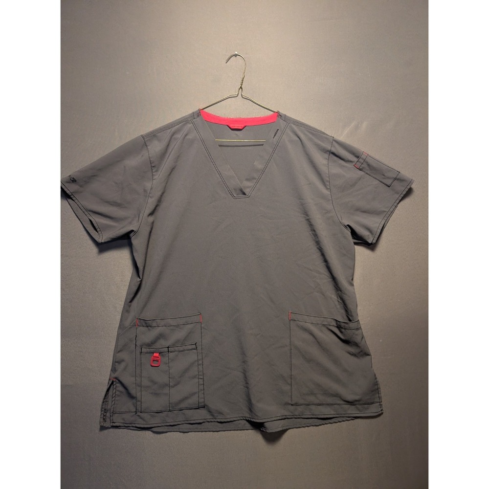 Carhartt Force Scrub Top Women XL Gray Medical Cross-Flex V-Neck Utility Pockets